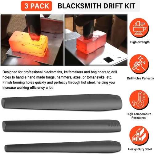 Vista 3 de Blacksmith Drift Kit de herramientas de martillo de herrero para pinzas de forja, Tomahawk, hacha (paquete de 3)