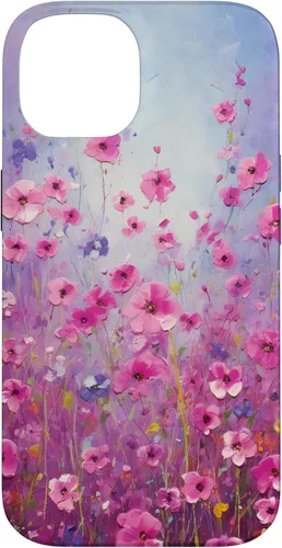 Vista 4 de Happy Pink Flowers Painting Field Purple Colors Case for iPhone 17