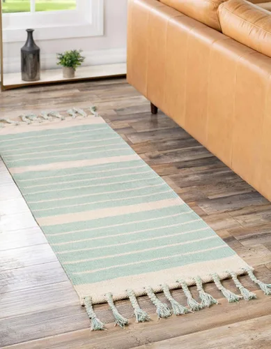 Vista 4 de Unique Loom Chindi Cotton Collection - Alfombra de área - Sophie (2 pies 2 pulgadas x 6 pies 1 pulgada, color aguamarina y blanco)