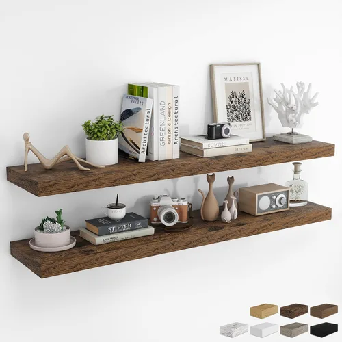 Vista 56 de RICHFOCUS Estantes flotantes de 8 pulgadas para estantes cuadrados de pared para dormitorio, cocina, baño, estante flotante de madera rústica