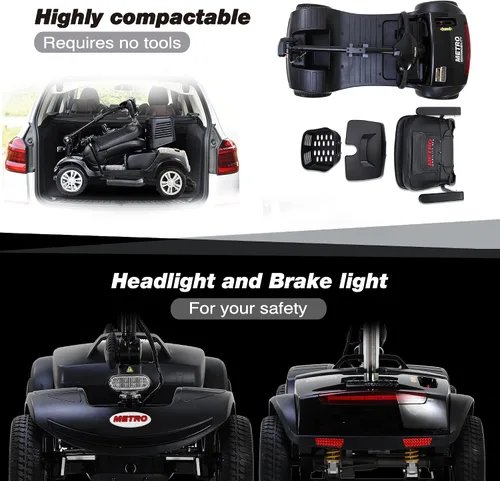 Vista 6 de Metro Mobility Scooter, scooter de movilidad de 4 ruedas para adultos/personas mayores, capacidad de 300 libras, con cargador y 2 baterías Negro