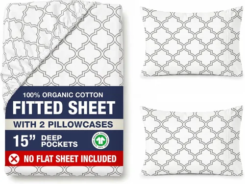 Vista 22 de LANE LINEN - Sábana bajera tamaño individual 100% algodón orgánico y 1 funda de almohada, tejido de percal suave, transpirable, apta para colchones