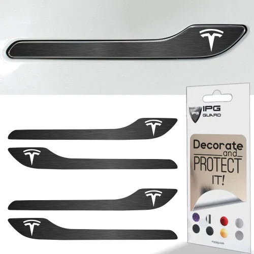 Vista 39 de IPG Kit de 4 calcomanías para manija de puerta de Tesla Model 3/Model Y (juego de 4) con logotipo de Tesla (fibra de carbono negra)