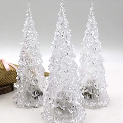 Vista 5 de Árbol de Navidad de cristal, 3 piezas de acrílico de 6.5 pulgadas, pequeño adorno de árbol de Navidad con luz LED que cambia de color, luz nocturna