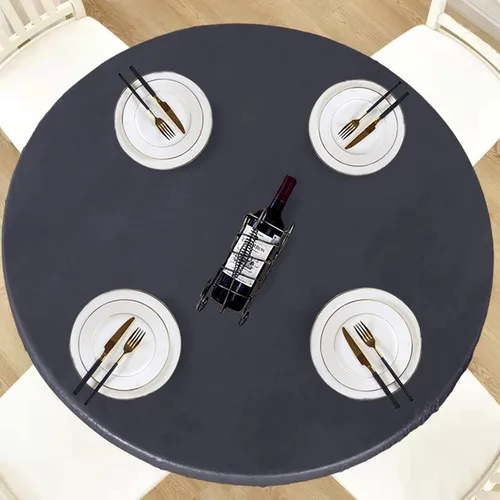 Vista 17 de LUSHVIDA - Mantel ajustable de vinilo para mesa redonda, impermeable y con borde elástico, mantel de plástico