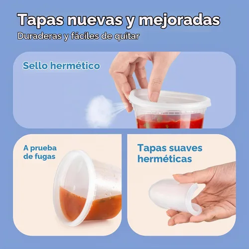 Vista 4 de Fit Meal Prep Paquete de 40 recipientes de 8 onzas con tapas, recipientes de cuarto de galón a prueba de fugas con tapas, contenedor de plástico