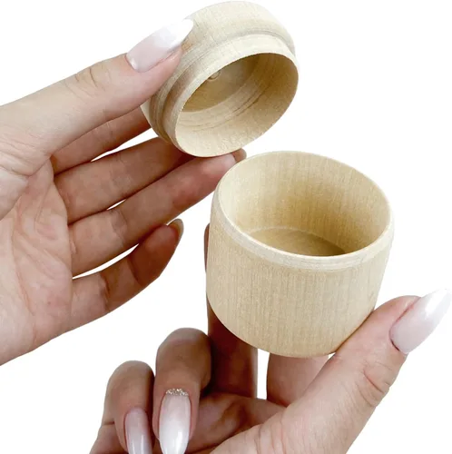 Vista 6 de AEVVV 6 cajas de madera redondas sin terminar de 2 x 2 pulgadas, caja de almacenamiento para anillos de boda de propuesta, caja de madera en blanco