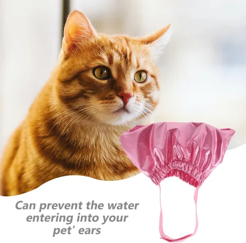 Vista 7 de balacoo Gorro de ducha impermeable para mascotas para perros y gatos, gorra de baño ajustable para cachorros con protección para los oídos