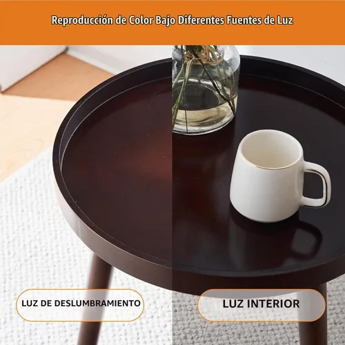 Vista 8 de Apicizon - Mesa auxiliar redonda, mesa auxiliar marrón con patas de madera