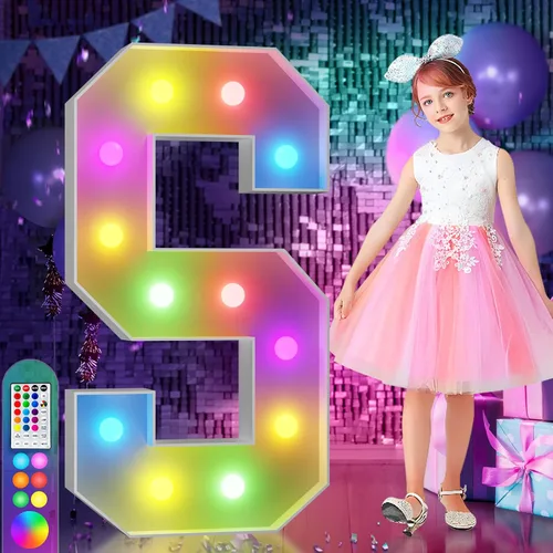 Vista 90 de Imprsv Letras coloridas de marquesina de 3 pies y letras grandes iluminadas RGB con control remoto, decoraciones de fiesta de cumpleaños Carta