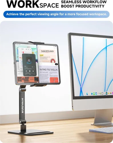 Vista 9 de Soporte para tableta para iPad, soporte de monitor portátil para 15.6 pulgadas, 17.3 pulgadas Aluminum Alloy Foldable Arm Mount with 360° Swivel