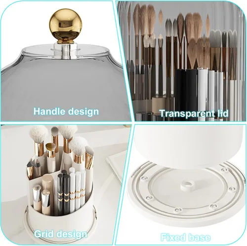 Vista 3 de BigKing Soporte para brochas de maquillaje con tapa, organizador de maquillaje, organizador de brochas de maquillaje giratorio de 360 grados a