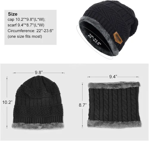 Vista 7 de 4 piezas de gorro de invierno para hombre y mujer, conjunto de bufanda de punto cálido para hombre y mujer, One Size-Medium