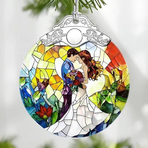 Vista 24 de Adorno de Vidrio Manchado de Puesta de Sol en la Playa, Adorno Navideño – Decoración de Árbol de Navidad, Decoración Festiva, Relleno de Calceti