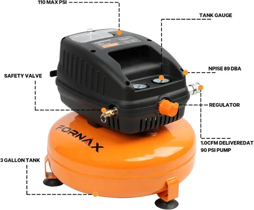 Vista 2 de FORNAX - Compresor de aire redondo, 3 galones, 110 PSI, compresor de aire portátil, sin aceite