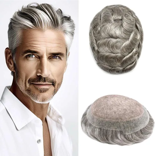 Vista 38 de Monofilamento fino para hombre, sistema de cabello humano Remy, piel de polietileno transparente alrededor del postizo de monofilamento, peluca