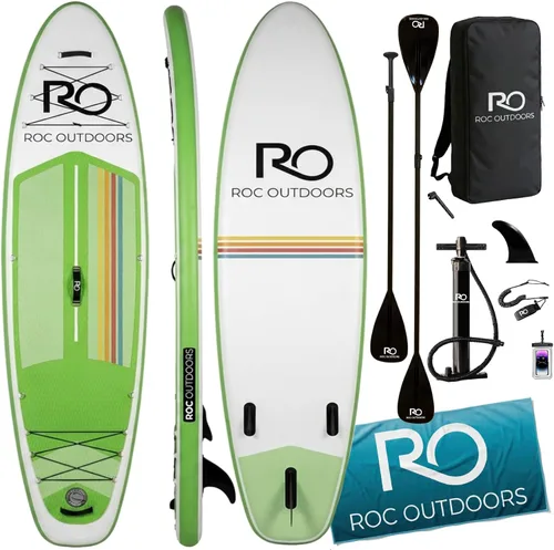 Vista 28 de Roc Tabla de remo inflable con accesorios y mochila de alta calidad, cubierta antideslizante, bolsa impermeable, correa, remo y bomba de mano.