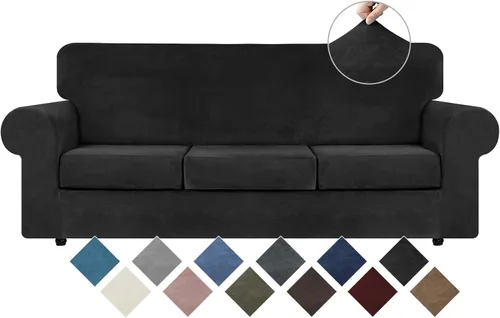 Vista 41 de WEERRW 4 Piezas Fundas de Terciopelo de Alta Elasticidad para Sofá de 3 Cojines Fundas de Sofá, Protector de Muebles Lavable con Parte Inferior