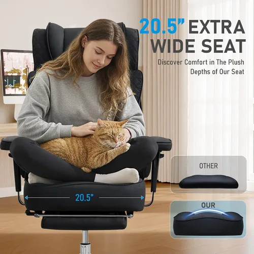 Vista 7 de Silla de oficina grande y alta, silla reclinable ergonómica de cuero con reposapiés, cómodas sillas de escritorio ejecutivas para computadora