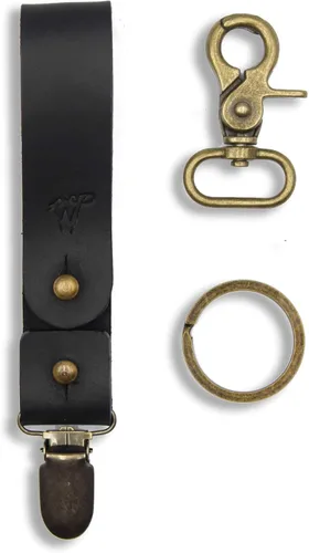 Vista 2 de Wiseguy - Llavero de piel marrón oscuro, negro o camello de 1.0in de ancho