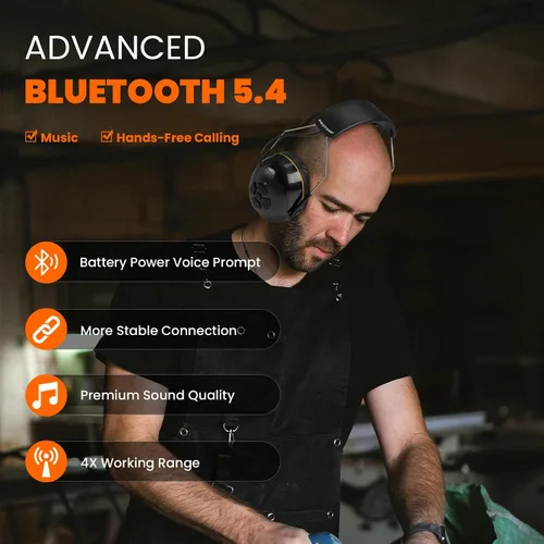 Vista 5 de Bluetooth 5.4 Hearing Protection,NRR 25dB Noise Cancelling Headphone,Rechargeable Safety Earmuffs for Mowing,Working