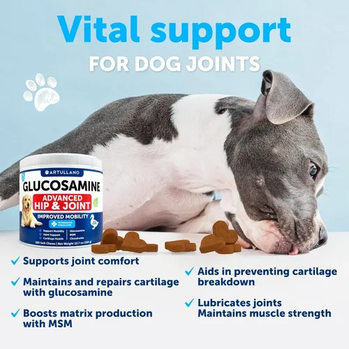 Vista 5 de Glucosamina para perros - Suplemento de cadera y articulaciones para perros con artritis - Masticables con condroitina, aceite de cáñamo, MSM
