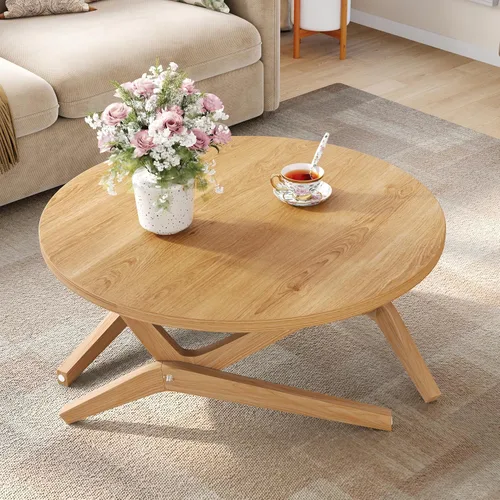 Vista 4 de Flieks Mesa auxiliar redonda 2 en 1 transformadora con altura ajustable, 16.5 pulgadas para mesa de café, 29.5 pulgadas para mesa de cóctel, madera