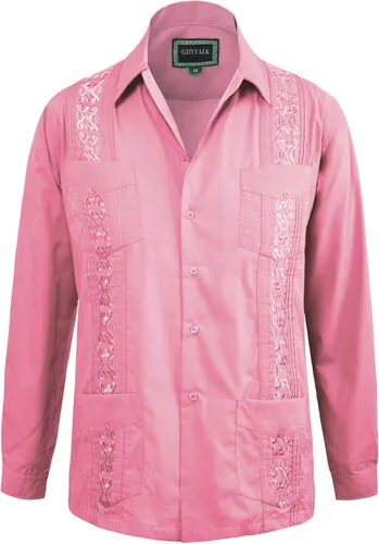 Vista 11 de Guytalk Camisa de boda mexicana de manga larga con botones de guayabera cubana para hombre