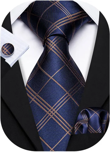 Vista 190 de Barry.Wang Juego de corbatas para hombre, corbata de seda a rayas, tejido a cuadros, gemelos formales, negocios, boda