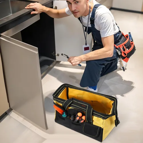 Vista 6 de Paquete de 3 bolsas de herramientas de boca ancha, organizador de herramientas eléctricas impermeables de 13 pulgadas, bolsa de taladro resistente