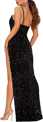 Vista 2 de Vestido largo de cóctel de noche sin mangas con hombros descubiertos para mujer