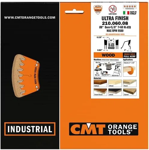 Vista 2 de CMT Orange Tools 210.060.08 - Hoja de sierra circular laminada y aglomerada HW D=8-8-1/4 B=5/8 Z60 K=0.126 P=0.087 a=2