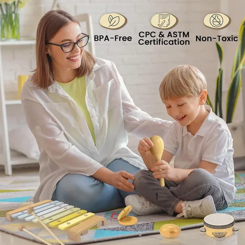 Vista 8 de Juego de instrumentos musicales para niños pequeños, juguetes Montessori de madera para bebés, juguetes musicales sensoriales para niños pequeños
