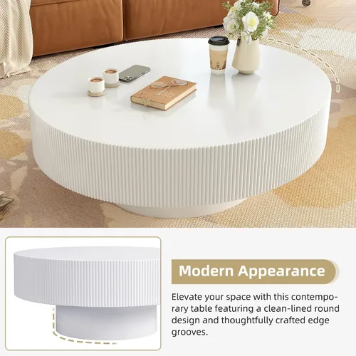 Vista 4 de Merax - Mesa de centro redonda moderna con base resistente, color blanco Mesa central de madera para sala de estar, oficina, recepción, fácil