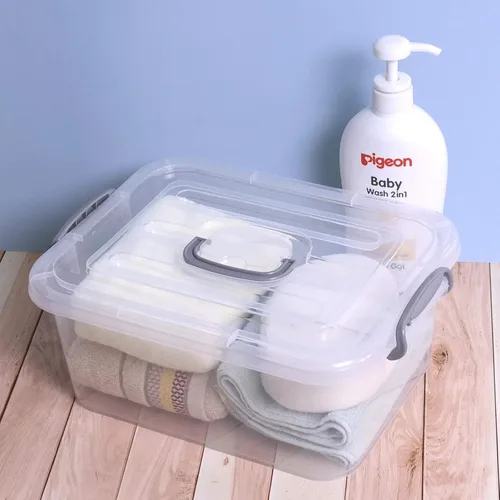Vista 6 de Caja de cierre de almacenamiento transparente de 8 L, paquete de 2 contenedores de almacenamiento con tapa de plástico
