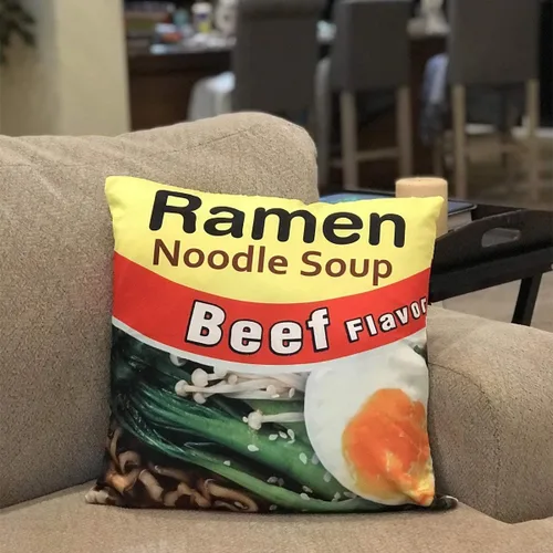 Vista 3 de Torched Ramen Soup Stash con bolsillo secreto Cojín decorativo con compartimento oculto Se adapta a rellenos de almohada de 16 x 16 pulgadas