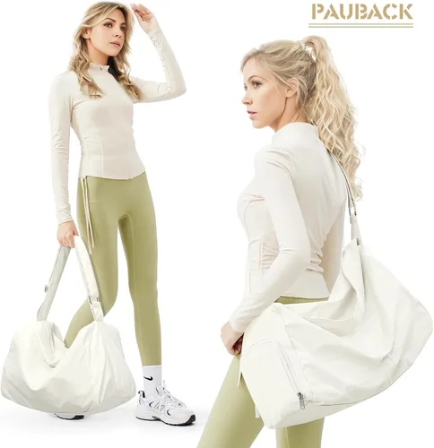 Vista 2 de bolso de lona de gimnasio para mujer, Beige