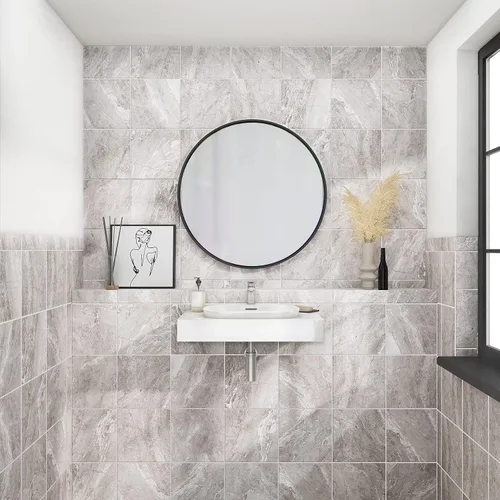 Vista 3 de Daltile Perpetuo - Moldura redondeada de porcelana con aspecto de mármol de porcelana de 3 x 24 pulgadas en gris eterno pulido (se vende por pieza)