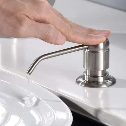 Vista 3 de GAGALIFE Dispensador de jabón para fregadero de cocina (níquel cepillado) y kit de tubo de extensión, cabezal completo de latón, tubo de silicona