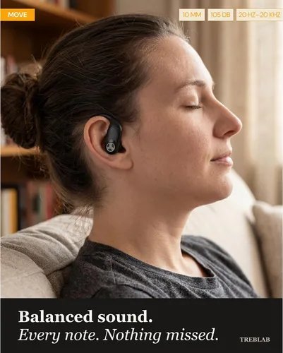 Vista 4 de TREBLAB Auriculares inalámbricos X4 con ganchos para los oídos, batería 253H, micrófono ENC, Bluetooth 5.4, funda de carga USB-C, IPX5 impermeable