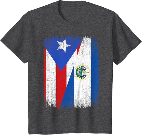 Vista 28 de Camiseta Half Puerto Rico El Salvador Flag Orgullo Salvadoreño Roots
