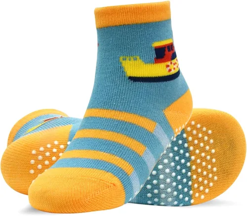 Vista 8 de Tphon 12 pares de calcetines antideslizantes con agarre en la parte inferior antideslizante de algodón antideslizante para niños niñas niños 1-7