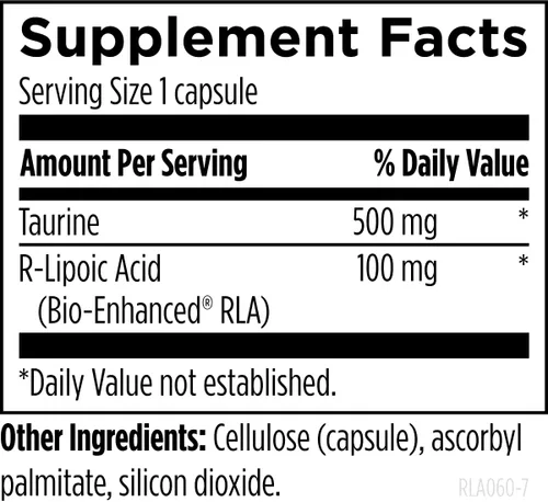 Vista 3 de Designs for Health Ácido R-lipoico estabilizado Supreme - Suplemento RLA de 100 mg con taurina - Sin OMG, sin gluten (60 cápsulas)