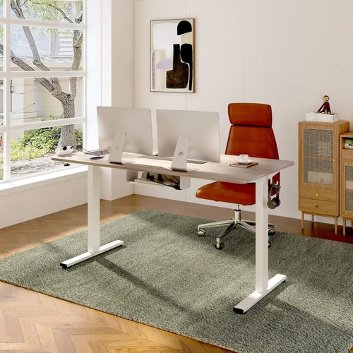 Vista 70 de FLEXISPOT EN2 Escritorio de pie de una pieza completa con regleta de alimentación de abrazadera, escritorio eléctrico de altura ajustable de 40 x 24