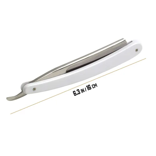 Vista 6 de Union Razors Maquinilla de afeitar SR2 de borde recto con mango blanco