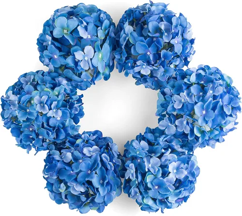 Vista 20 de DuHouse Hortensias artificiales de seda con tallos, hortensias falsas para bricolaje, centro de mesa de boda, decoración del hogar, paquete de 6