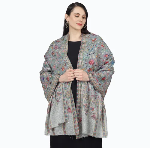 Vista 3 de PASHWRAP Kalamkari Wrap pintado a mano en Cachemira, chal grande de lujo para mujer