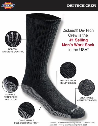 Vista 2 de Dickies - Calcetines deportivos con función de control de la humedad y tecnología Dri-Tech, paquete múltiple