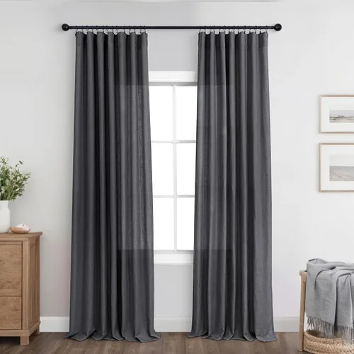 Vista 122 de KOUFALL Juego de 2 cortinas de puerta francesa, cortinas de lino para puerta/ventana, cortina transparente boho para cristal lateral delantero