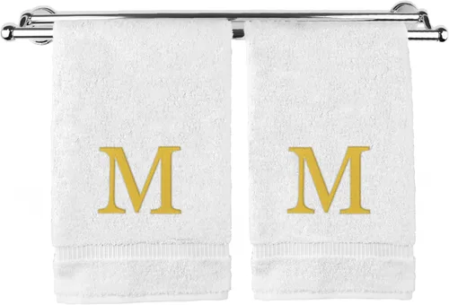 Vista 59 de Toalla de mano monogramada, regalo personalizado, juego de 2 - Toalla bordada con letra de bloque dorada - Extra absorbente 100% algodón turco